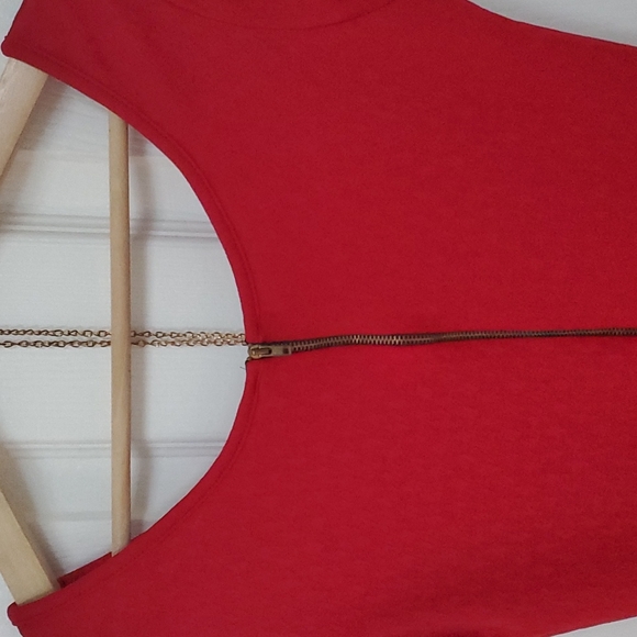 Dressy, short sleeve top with gold necklace, Color: Red - Picture 5 of 7